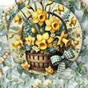 Round Metal Sign Narcissus Spring Wreath Waterproof Wall Door Decor