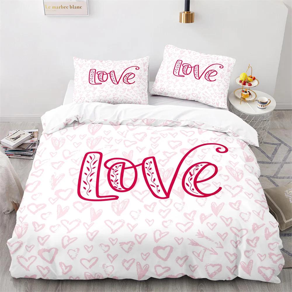 Valentine'S Day King Queen Duvet Cover Angel Cupid Bedding Set For Teens Adults Romantic Couple 2/3 Pcs Polyester Quilt Cover