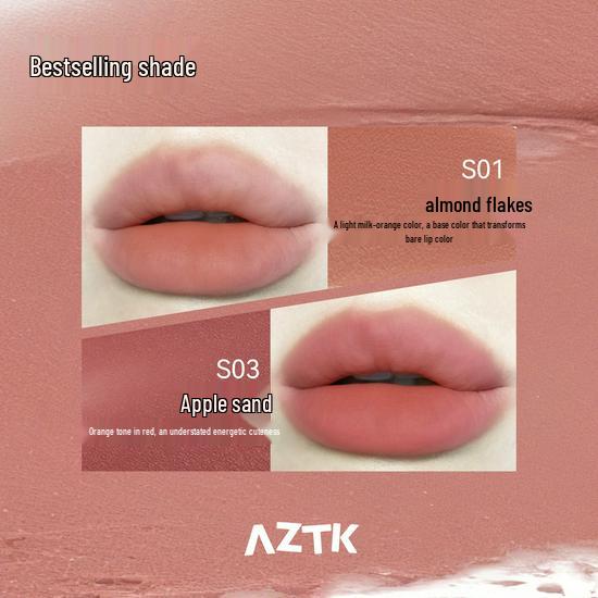 AZTK Non-Stick Matte Sherbet Lip Mud - Nude Color, Long-Lasting Lipstick