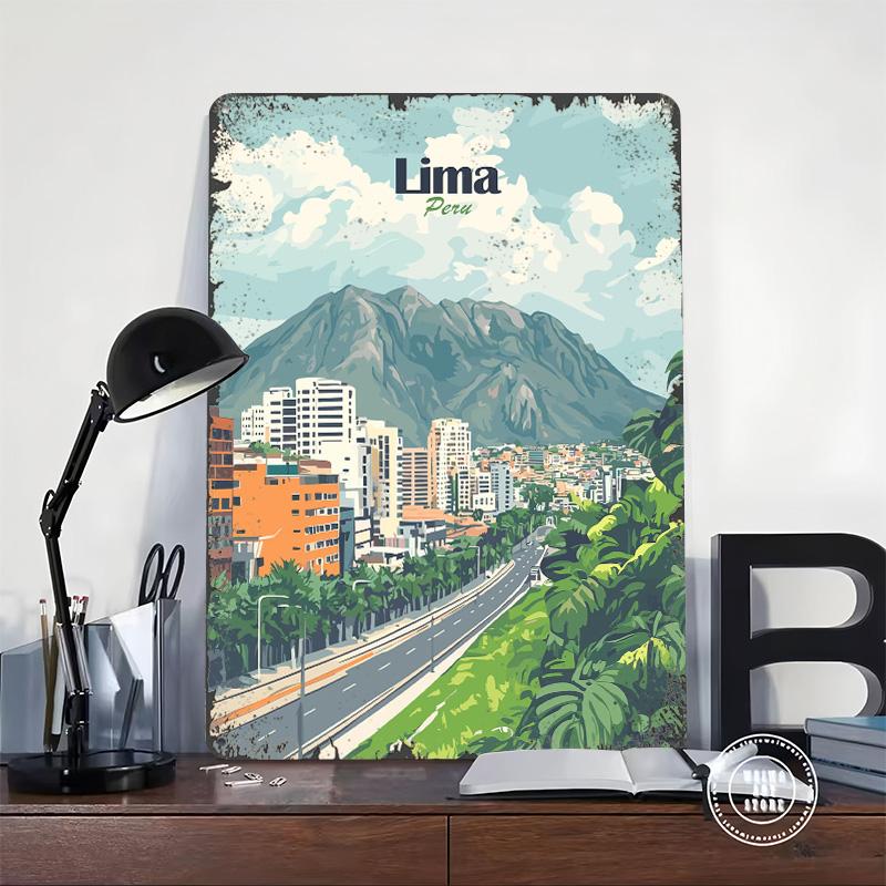 Lima Peru Travel Poster Customized Wall Art Vintage Metal Signs Retro Tin Plaque for Man Cave House Decor Gamer Decoration Room