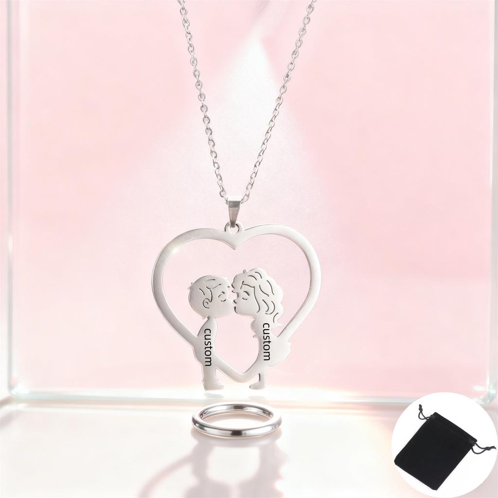 Customized Name Couple Kiss Little Person Necklace Stainless Steel Personalized Heart Name Love Necklace Jewelry Gift