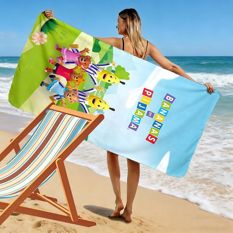 Bananas in Pyjamas Print Beach Towel, Large Soft Quick Dry Towel for Beach Camping Swimming