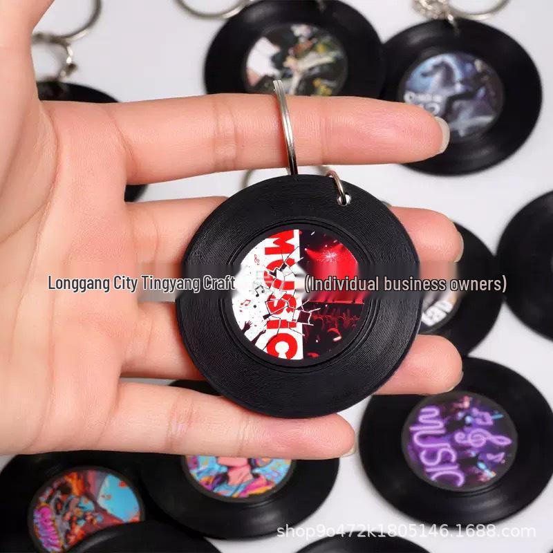 Black Vinyl Record Coaster Keychain with NFC - 5cm Acrylic and Custom-Made for Star Concert