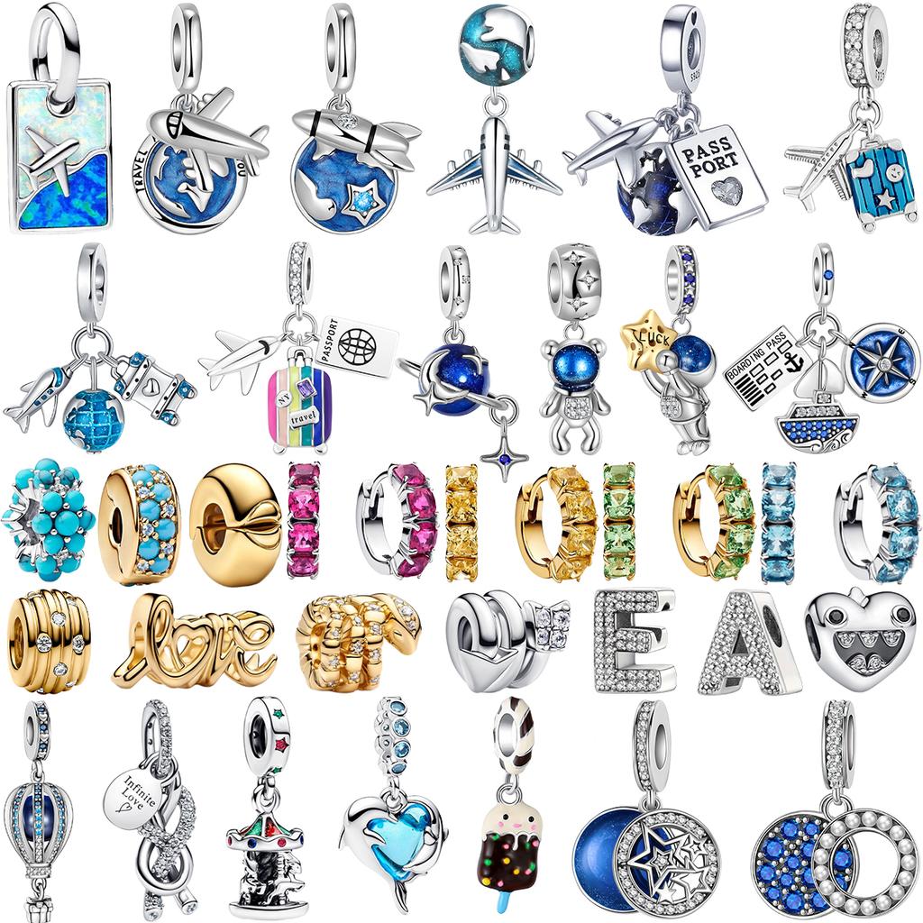 Fashion Airplane Travel Earth Charms Copper Planet Astronaut Earrings Beads Fit Original Bracelets Fine Diy Jewelry