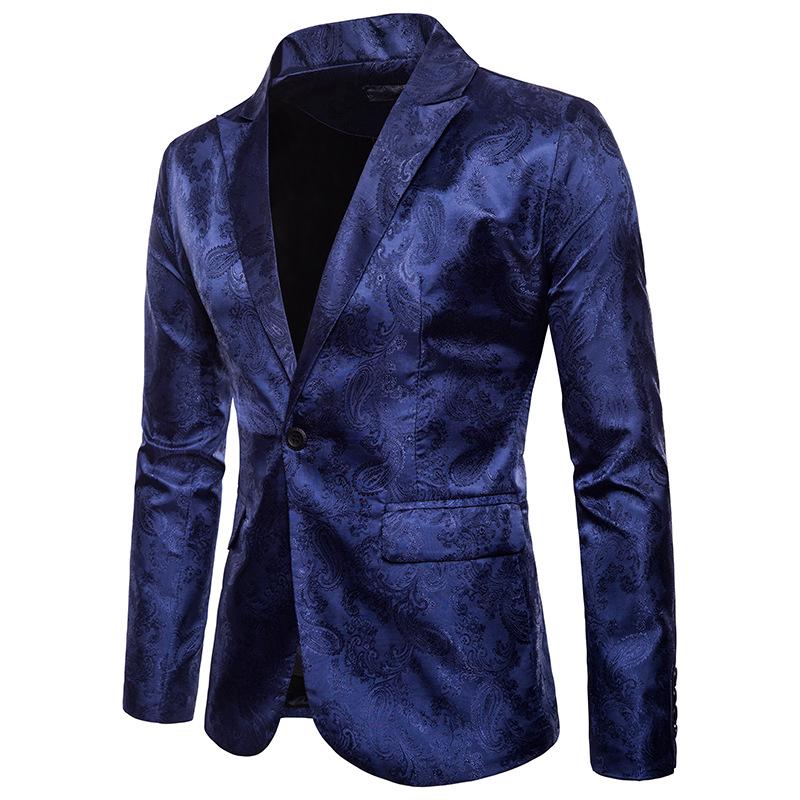 Men's Plus Size Court Style Dark Pattern Single Button Slim Fit Jacket