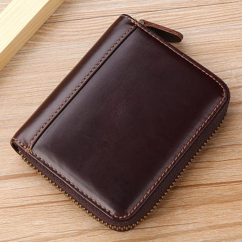 Fashion Genuine Leather Men Credit Card Holder Zipper Wallet Card Case