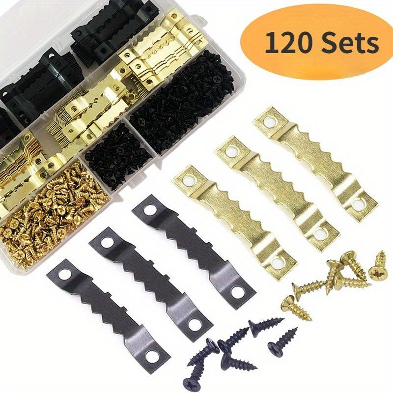 120 Sets Double-sided Serrated Hook Double-hole Hardware Picture Frame Hook Flat Head Screw Sleeve Box