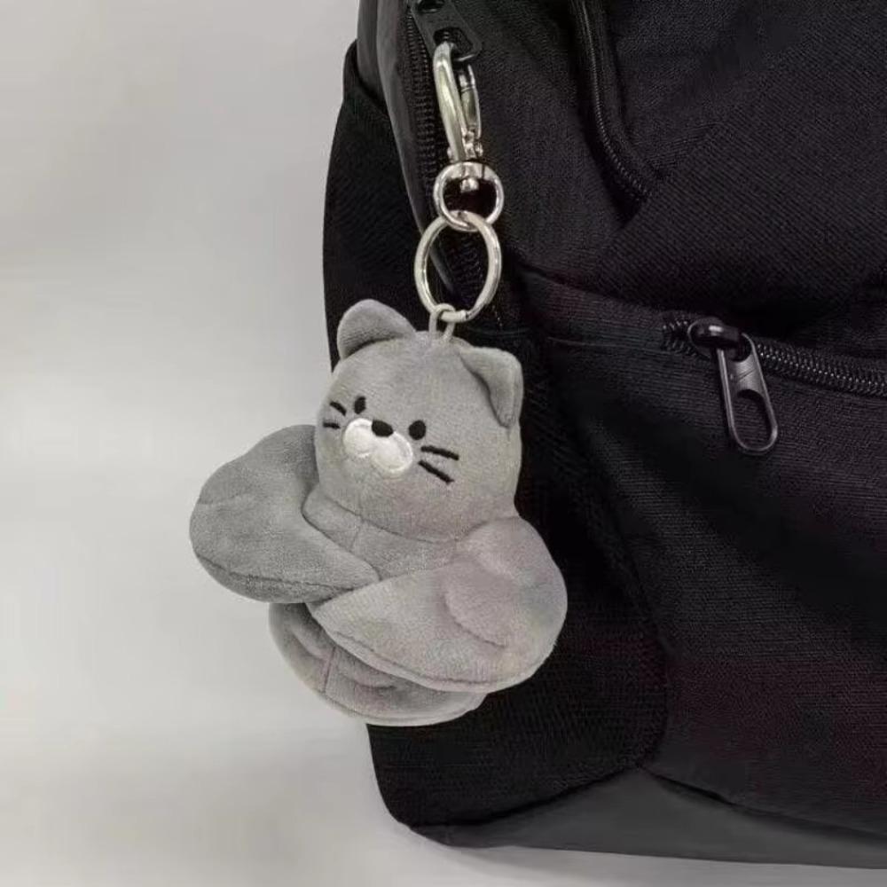 Fluffy Cat Plush Pendant Soft Cartoon Plush Keyring Cute Muscle Cat Plush Keychain  Men