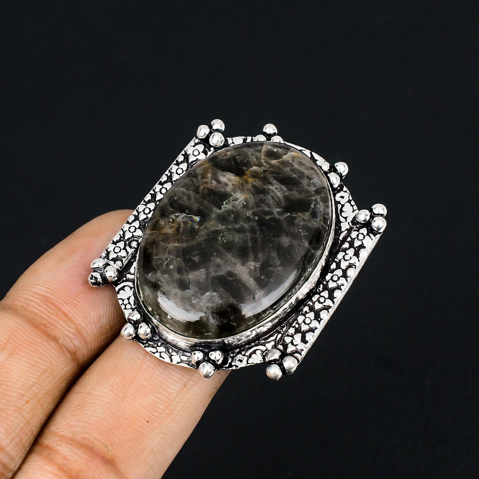 Natural Gabbro Jasper Gemstone 925 Silver Solitaire Ring Size 8.5 For Women 8.5