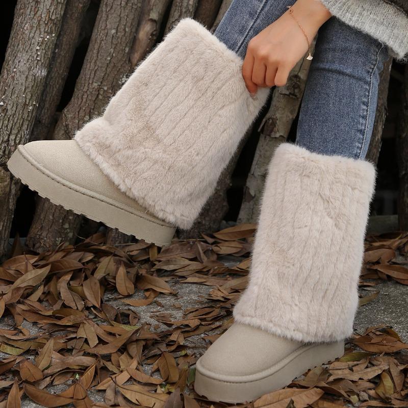 Snow boots women's winter niche muffin thick-soled fluffy boots medium tube velvet warm cotton shoes flow