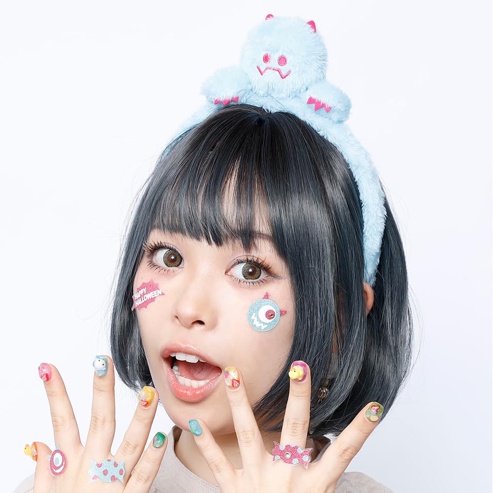 221 Headband Face Sticker Halloween Headband Headgear Cosplay Costume Makeup Face Sticker Children Kids Women Men Adults [Lecan] [Monster & Set]