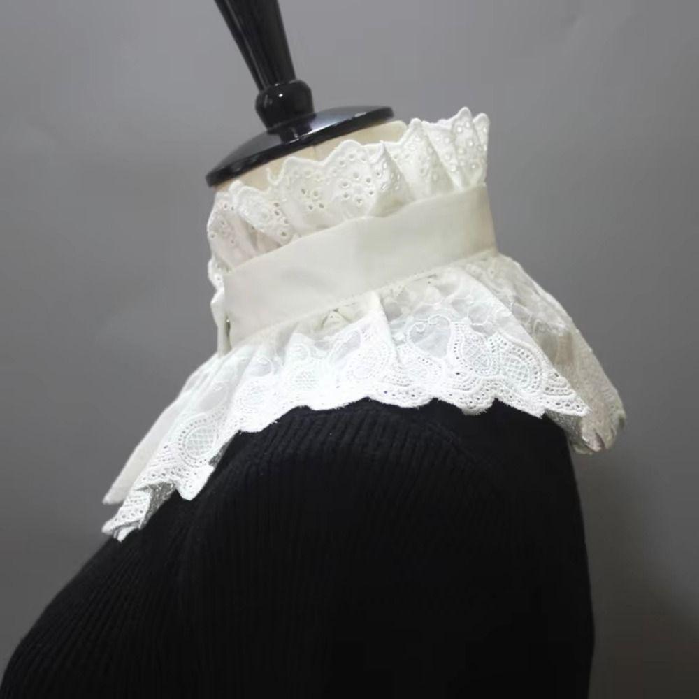High Neck Fake Collar White Cotton Ruffle Collar Removable Detachable Collar  Blouse Decoration