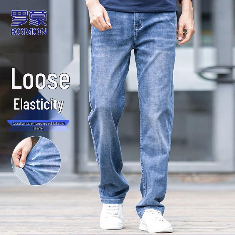 

ROMON Мужские джинсы прямого кроя свободного покроя стрейч 32