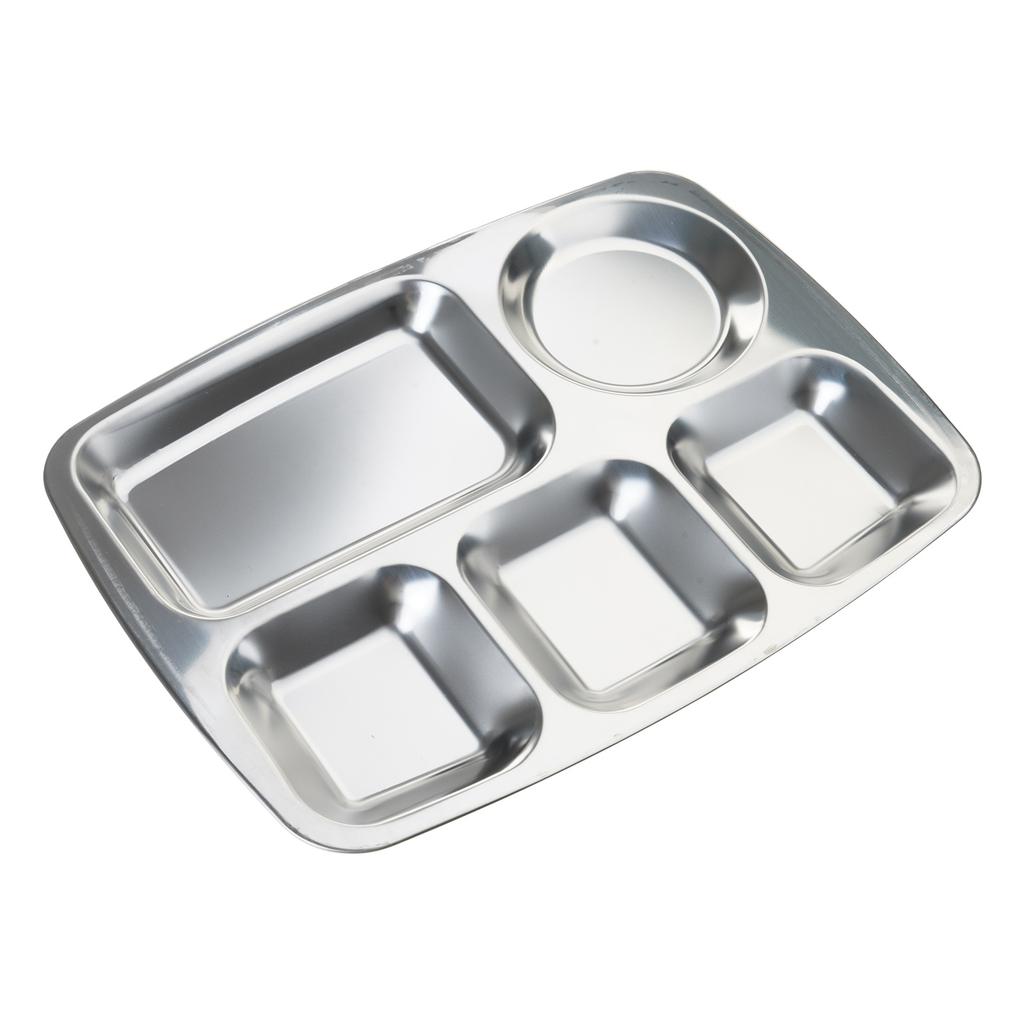 Edelstahl geteilte Essensschale Abendessensteller Speiseteller Rechteckige kompakte Servierplatte Metallteller für Camper