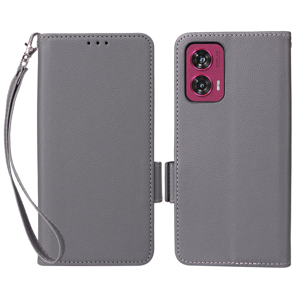 For Motorola Edge 50 Fusion 5G Case with Wrist Strap Litchi Texture PU Leather Wallet Phone Cover