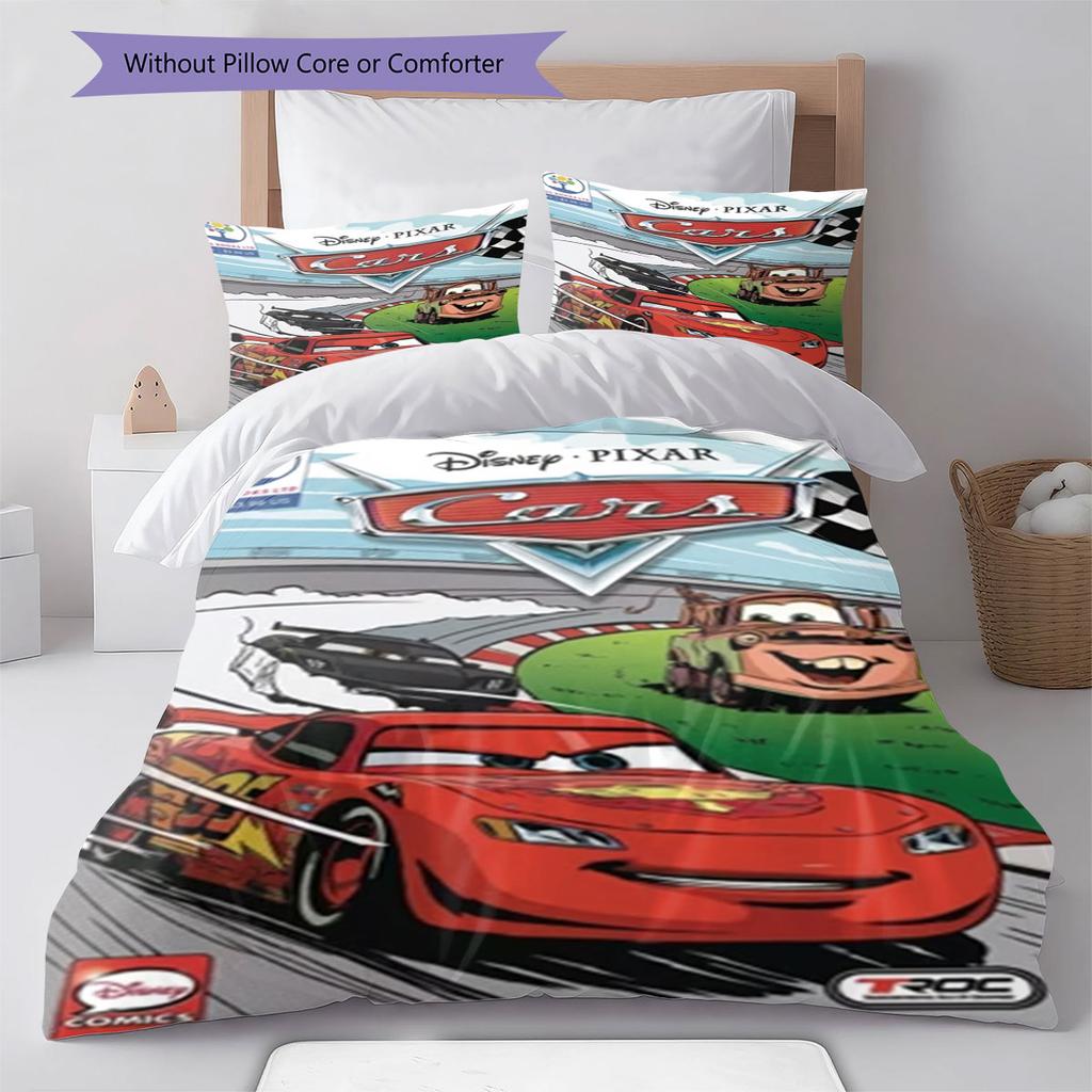 Lightning McQueen Cars 3Pcs Bedding Set for Kids, Soft Microfiber Bed Set for Boys Bedroom, Cartoon Movie Home Decor