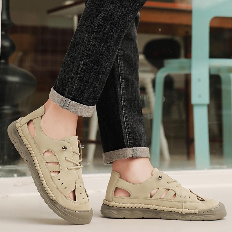 Summer Men's Leather Sandals Outdoor Hollow Beach Sandals Casual Shoes