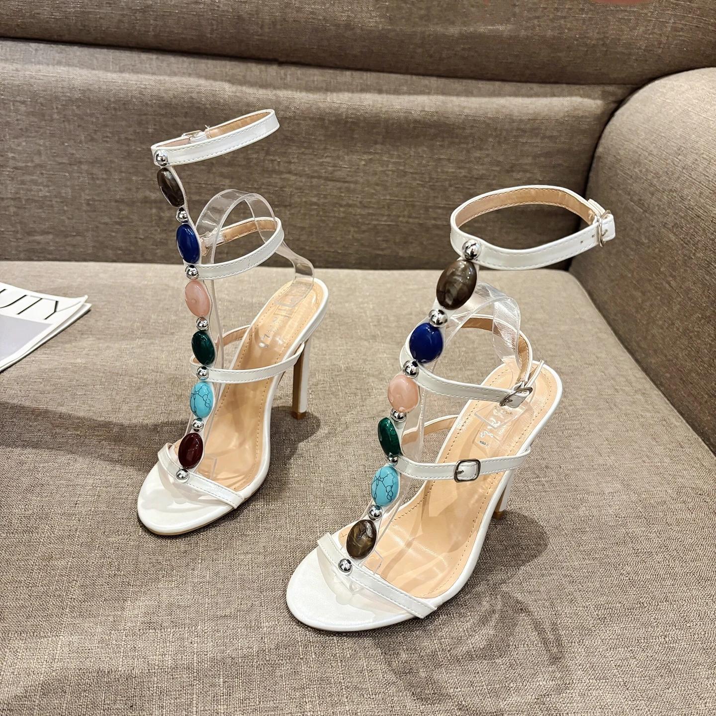 

Летние женские модные босоножки на высоком каблуке с круглым носком, цветными кристаллами, ремешком на щиколотке, женские золотистые туфли для вечеринки и свадьбы 35