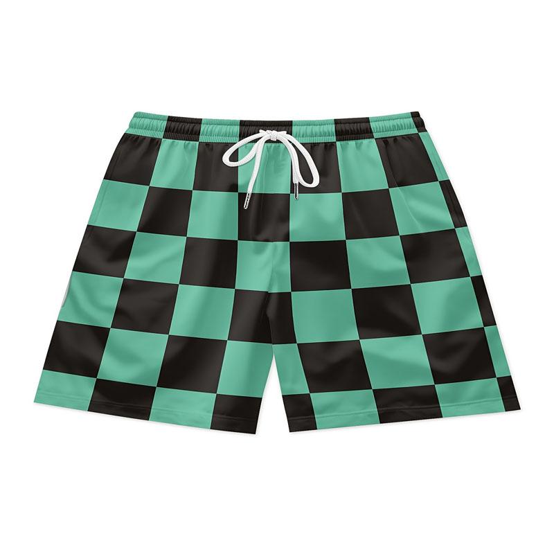 

Дышащие полиэфирные волокна, регулируемые на талии шнурком, мужские быстросохнущие пляжные шорты с шахматным принтом, летняя повседневная уличная одежда 2XL