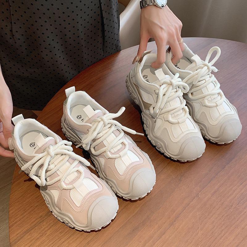 Round head thick sole thick sole dad shoes women's new autumn casual breathable versatile sports shoes trendy shoes