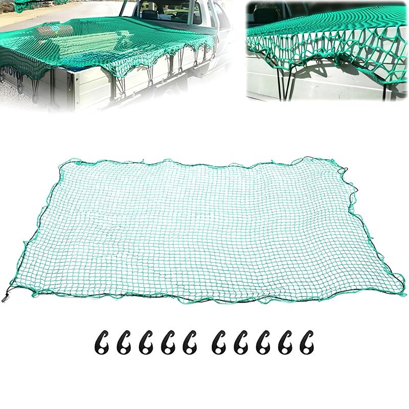 Kraftig lastenett sikkerhetsnett med 10 stk kroker bil universell grønn lastebil lastetilbehør takpolyetylen profesjonell