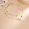 Pearl Colored Rhinestone Necklace Y-Shaped Bohemian Style Necklace Beads Chain Choker  Vacation