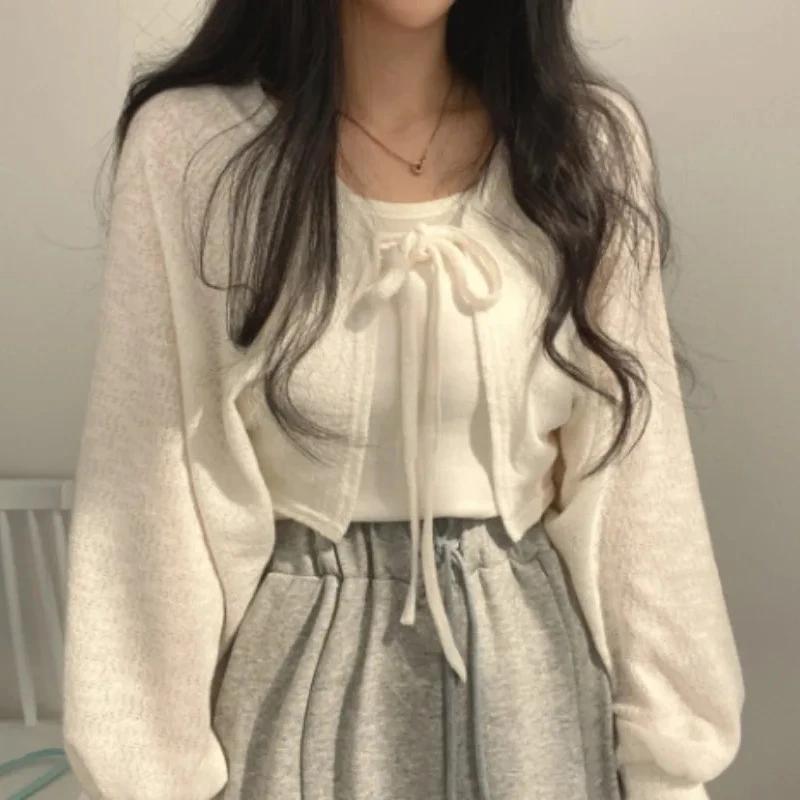 Design-inspired Tie-up Lantern Sleeve Mesh Summer Fashion Niche Vintage Versatile Short Thin Cardigan
