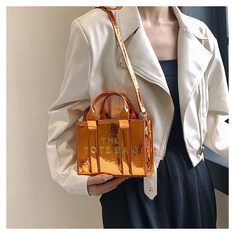 

Trendy new fashion mini tote bag glossy patent leather letter shoulder messenger bag червоний