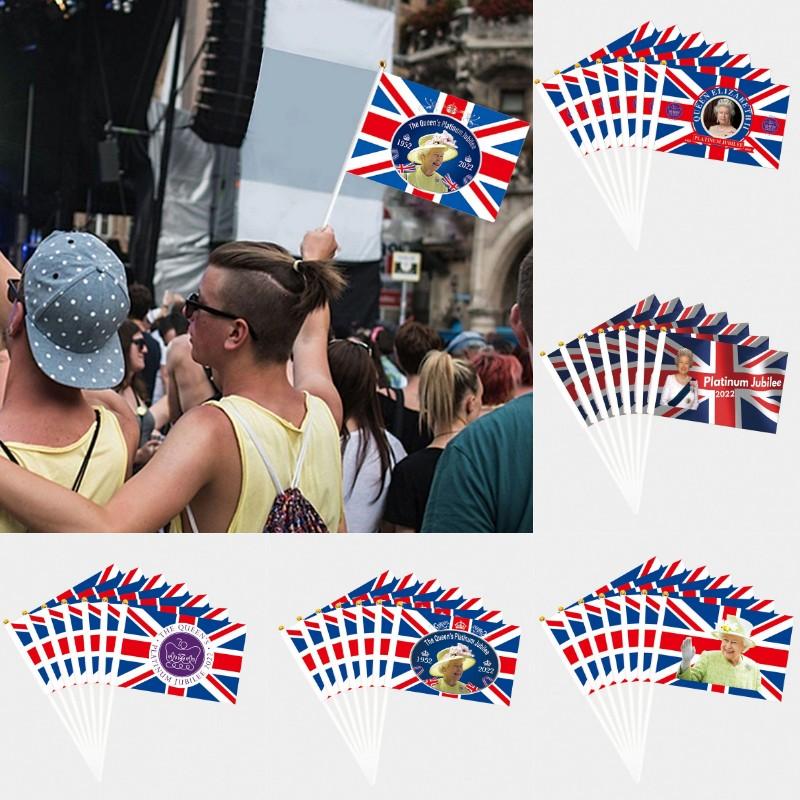 Queen 5pcs Elizabeth Ii Hand Waving Flag Mourn Platinum Jubilee 70th Anniversary