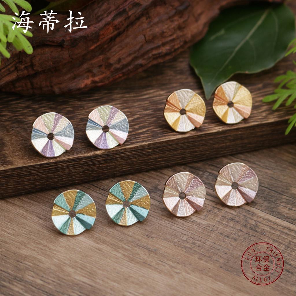 New Color Painting Oil Round Geometric Stud Earrings Pendant Set, Women's High-end Geometric Round Necklace.