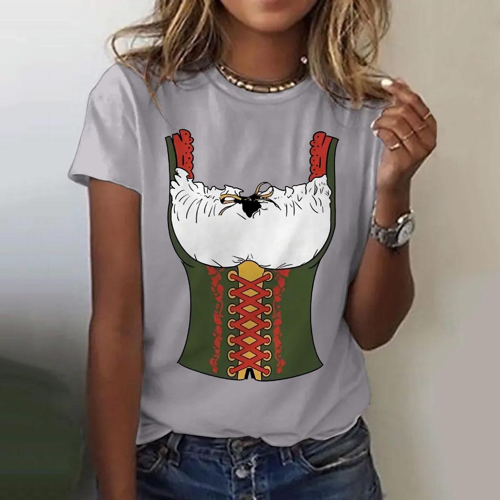 Women's Casual Pullover Short Sleeve T-Shirt Oktoberfest Print Crew Neck Top Lightweight Soft Fabric Comfortable Fit