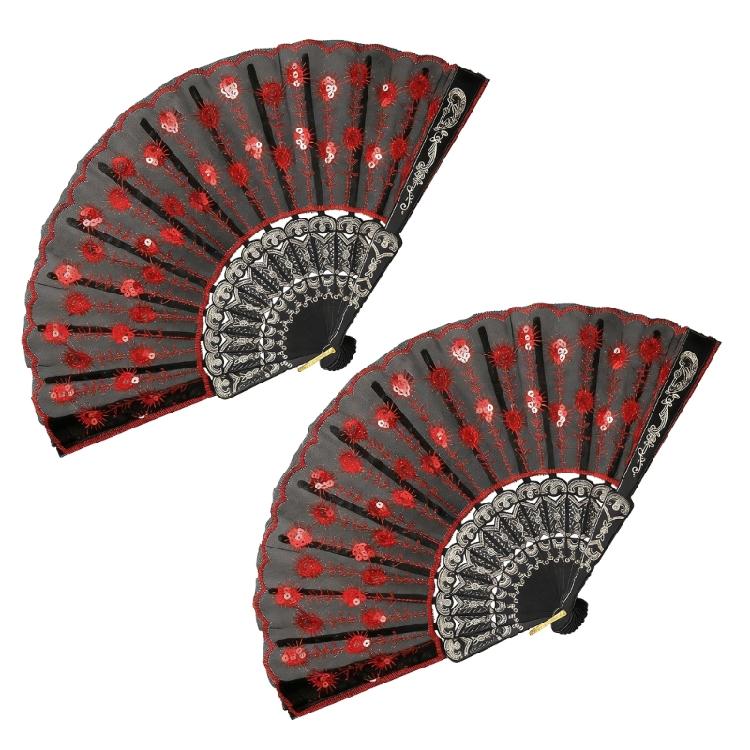 

2 Pack Elegant Folding Hand Fan With Artistic Lace Detailing Glitter Sequins Embroidery Fan For Dancers And Collectors 1