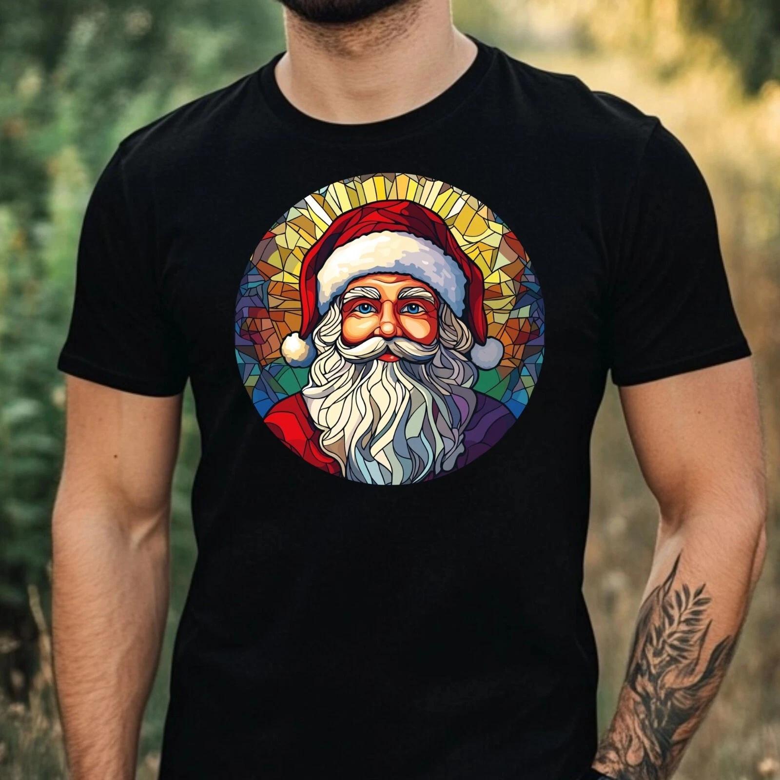 T-Shirt Herren Weihnachtsmann Buntglas Motiv Baumwolle Größe XS bis 5XL XS