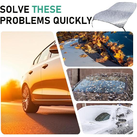 Half Car Cover for Ice and Snow, Windshield Hood All-weather Protection Cover, Outdoor and Indoor Foldable Universal Dustproof Frostproof Cover for