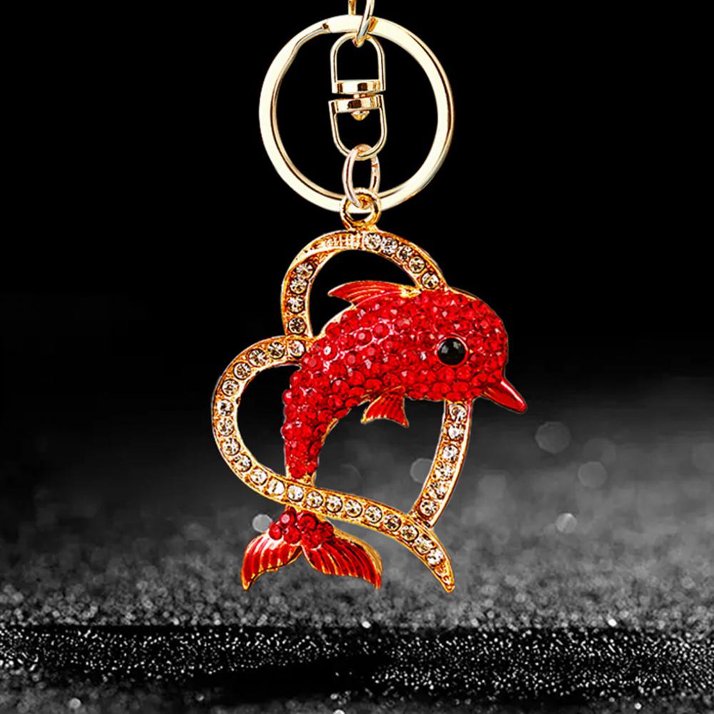 Keychain Sparkling Rhinestones Dolphin Charm Wearing Crown Key Chain Decorative Wallet Backpack Car Key Holder Bag Charm 91
