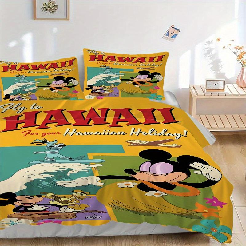 

3 шт. Гавайский комплект постельного белья Микки Маус, 1 мягкое пододеяльник + 2 наволочки, Машинная стирка, Подходит для всех сезонов Q062 135x200cm