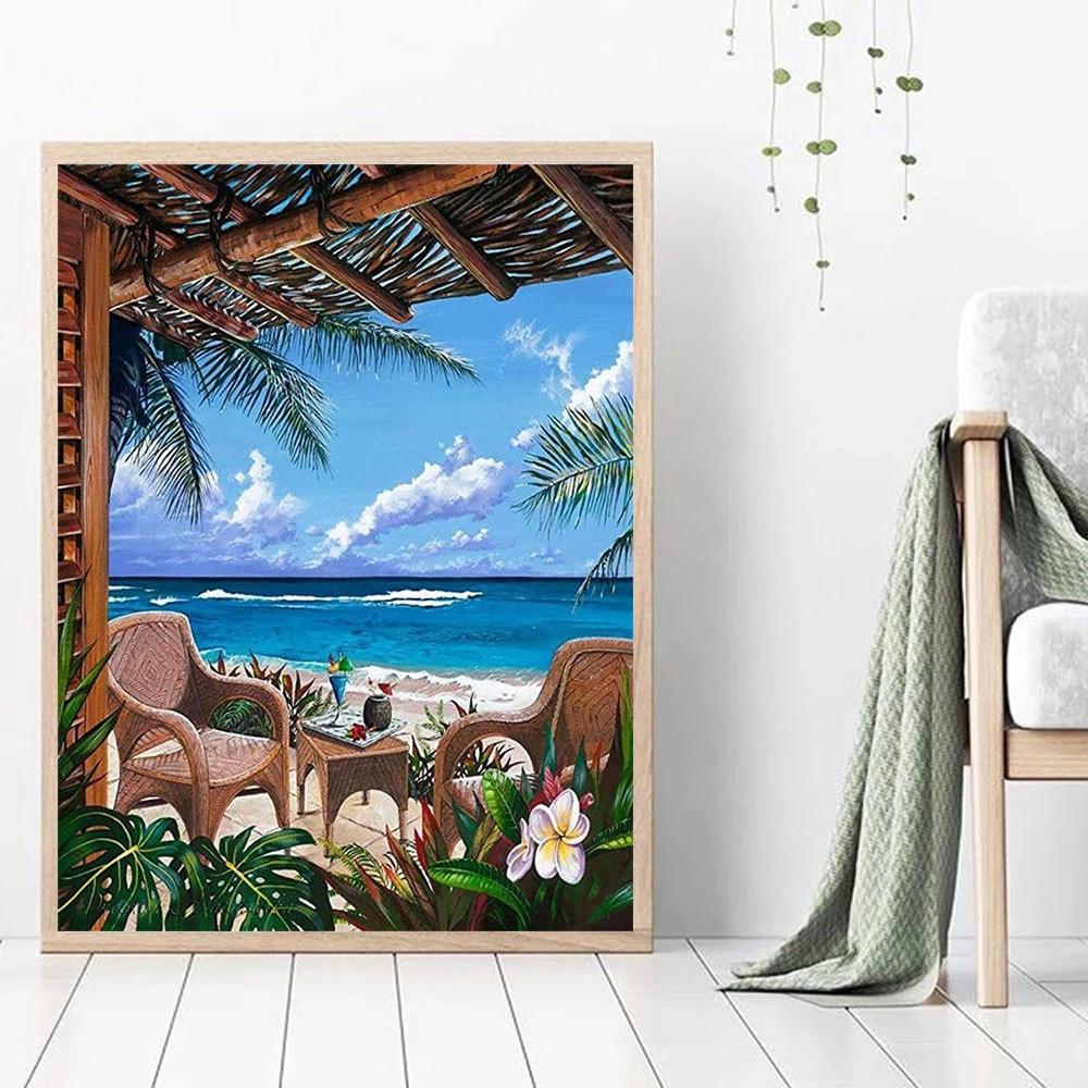 HUACAN Diamond Painting Seaside Full Square Drill Diamond Embroidery Landscape Beach Mosaic Hobby And Needlework Summer Wall Art