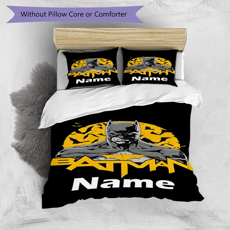 3pcs Duvet Cover Set (1*Duvet Cover + 2*Pillowcase, Without Core), Custom Name Batman Pattern Bedding Set, Home Bedroom Decor Gift
