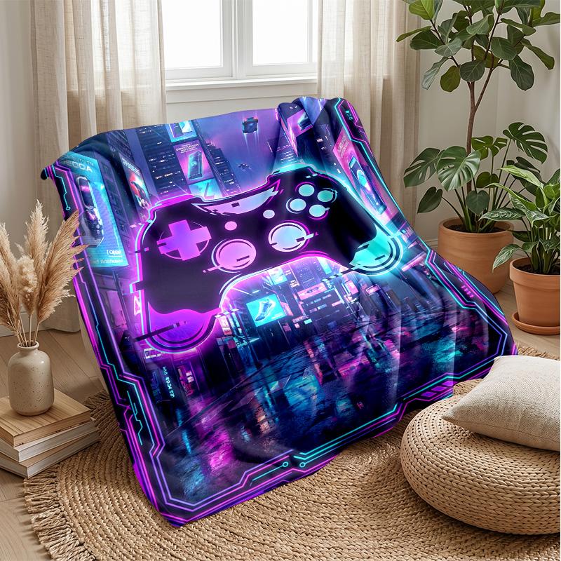 Cyberpunk Game Controller Blanket Personalized Name Flannel Blanket Soft Cozy Plush Throw for Sofa Bed Lightweight Home Decor