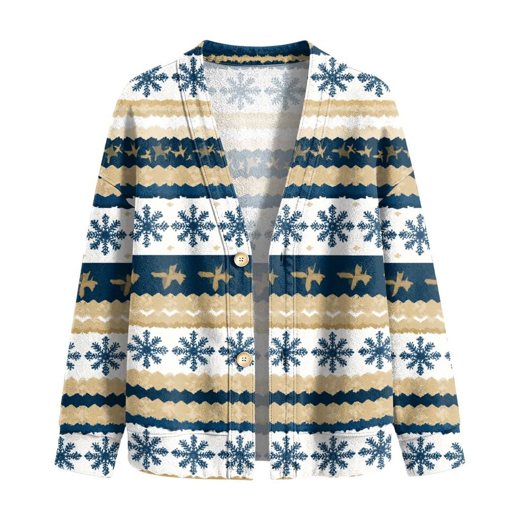 Damen Casual Knopfleistenjacke mit Weihnachtsdruck für festliche Feiertage