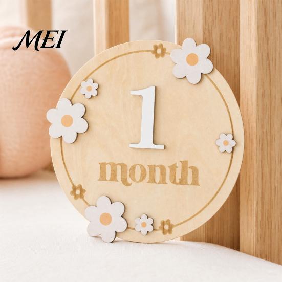 Baby Growth Record Decoration Monthly Milestone Ornaments, Wooden Markers with 3D Bow And Flower Newborn Gift Decoration, Cards for Photos Keepsake