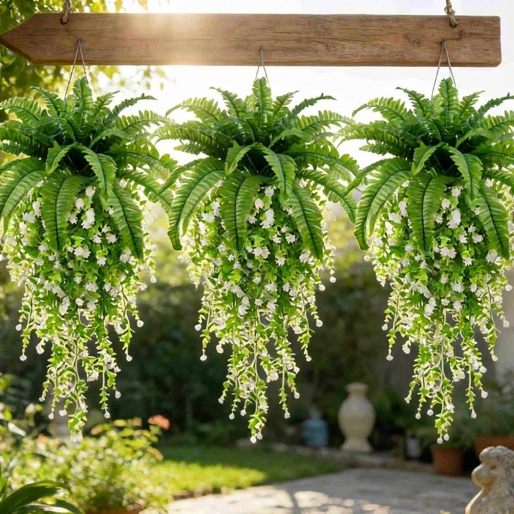 UV Resistant Fake Fern Hanging Plants Plastic Persian Leafs Flower Set Spring Holiday