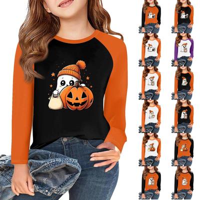 Børne Halloween Print Langærmet T-shirt Afslappet Rund Hals Top til Drenge Piger