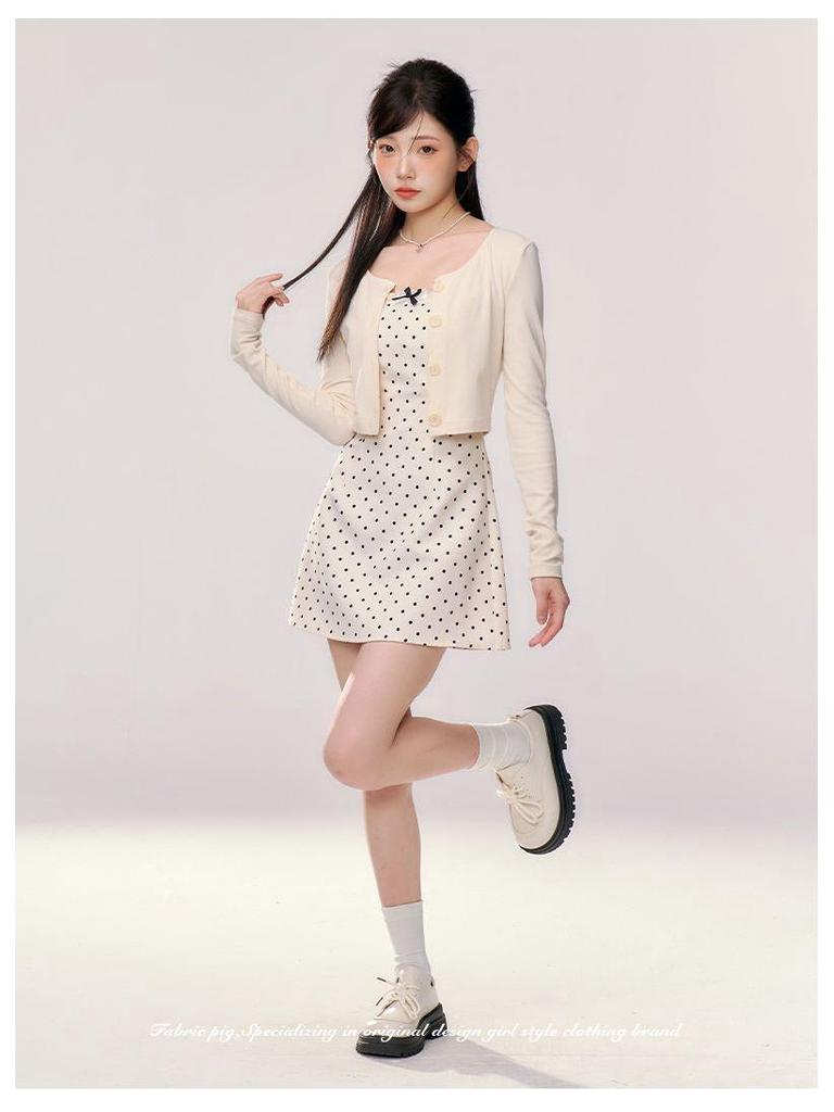 Women's Petite Polka Dot Maxi Dress & Cardigan Set