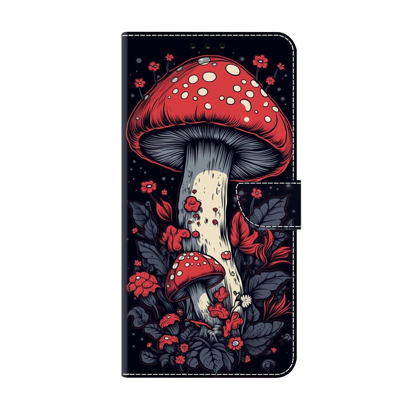 

Ударопрочный чехол-кошелек из искусственной кожи с красным грибным узором и отделениями для карт для iPhone, Samsung, Huawei, Xiaomi, Moto, Oppo, Google, Nokia, LG, Oppo... iPhone 16 Pro Max красный