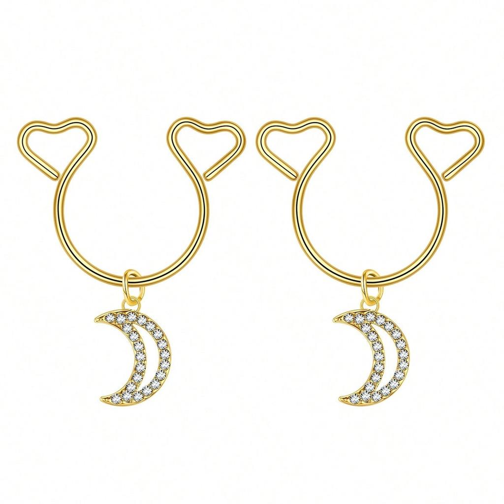 2 Pezzi Anello Finto Capezzolo a Forma di Cuore con Pendente Acciaio Inossidabile Anelli per Capezzoli Senza Perforazione Clip On Anelli per Capezzoli Piercing Finto per il Corpo