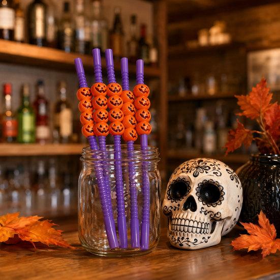 Yousheng Plastic Halloween Straw, Spooky Pumpkin Skull Skeleton Drinking Straw for Halloween Party Favors, Kitchen Table Decor