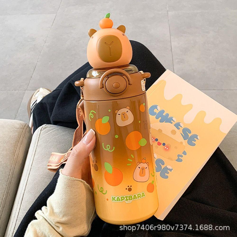 Cartoon 640/600/550ML Large Capacity Insulated Cup Stainless Steel Panda Water Bottle Capybara Thermal Mug for Boys and Girls