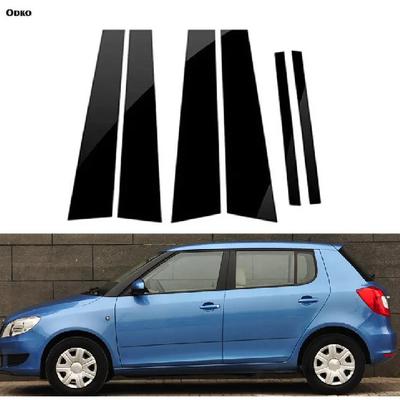 6 PIÈCES Adapté Pour Skoda Fabia 2007 2008 2009 2011 2012 2013 2014 Montants de Pilier Noir Brillant Autocollant de Garniture de Fenêtre de Porte Couvercle Décoration