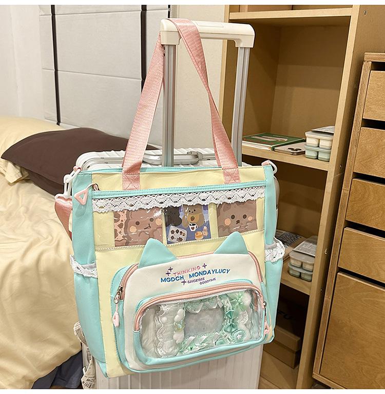 Schoolbag Japanese Ins New High-value Fresh and Sweet Contrasting Color Splicing Make-up Bag Women's Lightweight Large-capacity Backpack